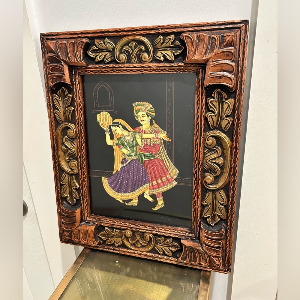 Traditional Indian Couple Dancing Painting On Wooden Frame